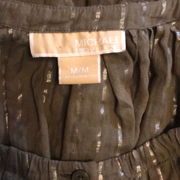 Michael Kors Green Silver Striped Button Down Top - Picture 4 of 6